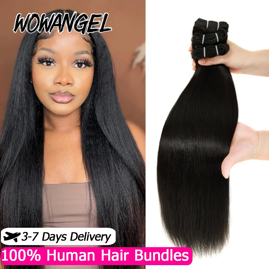 

WOWANGEL Светлые яки Прямые пучки человеческих волос Упругие пушистые странные прямые девственные волосы Натуральный черный двойной уток