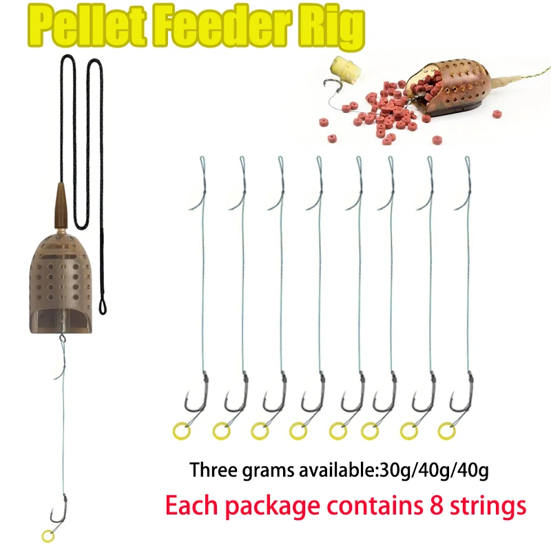 Karpfenangeln-Rig-Set, Angelpellet-Feeder mit Leadcore-Schnur und 8 Methodenhaken, 30 g/40 g/50 g