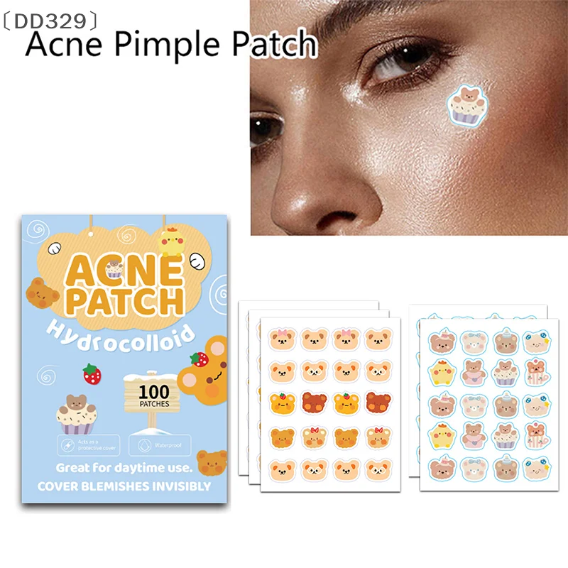 〔DD329〕100Patches Bear Shape Pimple Patches Colorful Hydrocolloid Pimple Healing Sticker Strong Absorption Zit Patches Face Care