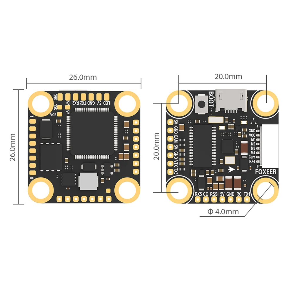 

FOXEER F722 V4 Mini FPV Flight Controller,ICM42688 Gyro,2-6S,5V BEC,BF OSD,Smart Audio LED,20x20MM, F4 FC For RC Racing Drones