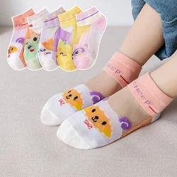 5 pairs of girls thin socks summer new candy color cartoon socks mesh breathable ultra-thin socks