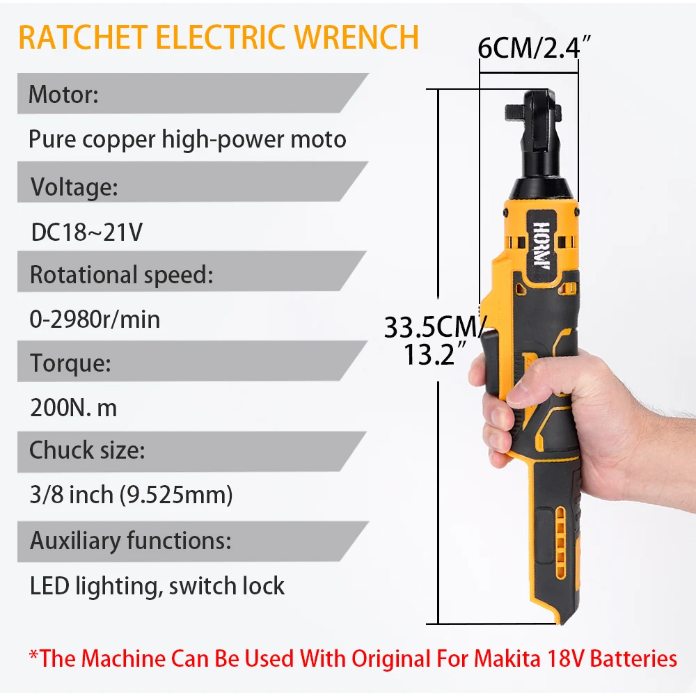 180N.m Cordless Electric Impact Wrench 3/8 Inch Right Angle Screwdriver Ratchet Wrench Without Battery For Makita 18V Battery