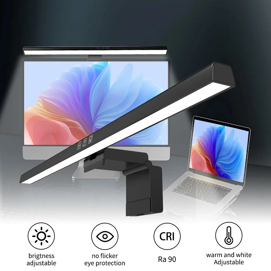 50cm PC Screen Display Hanging Light Computer Monitor Lamp Eye Protection Desk Lights Dimmable Timing Function for Study Work