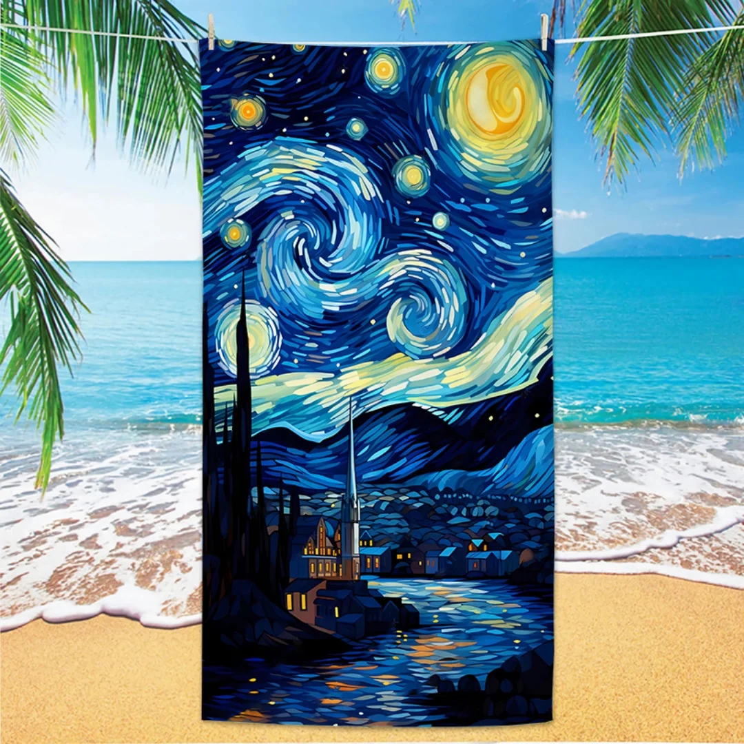 Van Gogh Painting Beach Towel, Quick Dry Anti Sand Lightweight Microfiber Absorbent for Yoga Travel Swim Gym Gift