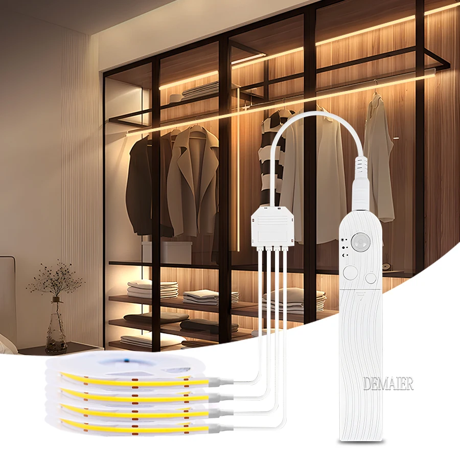 Bande lumineuse USB sans fil avec capteur de mouvement, veilleuse 320LED, DC 5V, COB, armoire, cuisine, escaliers, armoire, lit, côté