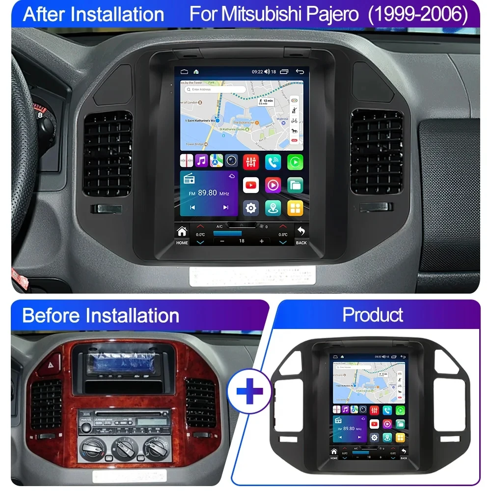 Car Audio Autoradio Wireless Carplay Android Auto for Mitsubishi Pajero V60 68 V73 1999-2006 Tesla Style Multimedia Player Unit