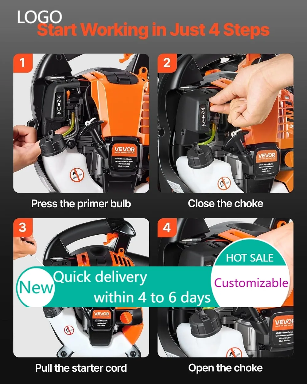 25.4CC 4-Stroke Gas Leaf Blower 340CFM 130MPH Handheld Blower
