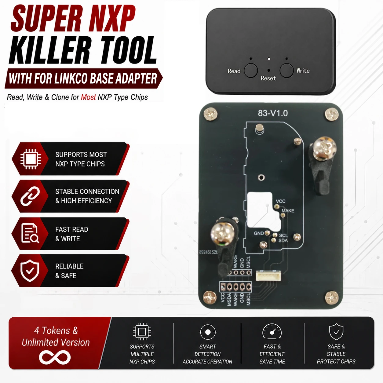 For Lynk & Co Key All NXPChip Smart Keys Clones 4 Tokens & Unlimited Version Super NXP Killer Read Copy Device With Adapter Base