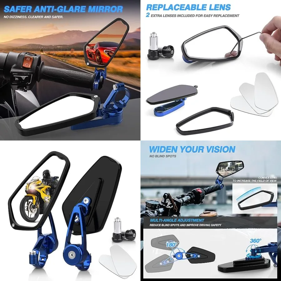 

CNC Motorcycle Mirrors - 7/8" (22mm) Bar End Rear View Mirrors Compatible with Most Honda Grom, Yamaha, Kawasaki, Ducati, Suzuki and More - Blue