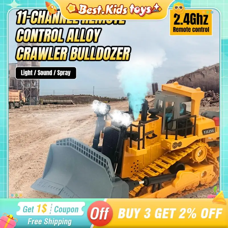 

2.4G Remote Control Crawler Bulldozer Truck With Spray Sound Lights 9/11CH Alloy Engineering Vehicle Kids Toys birthday Gifts