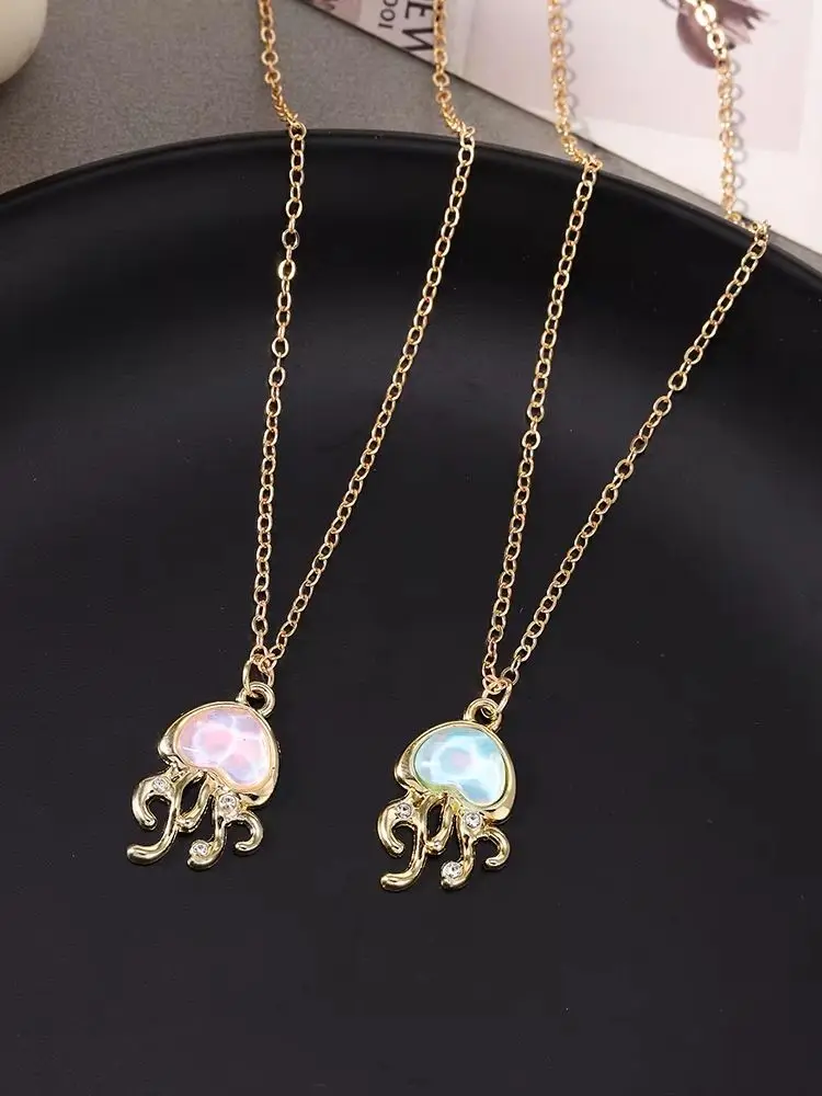 Aihua Modische goldfarbene Quallen-Halskette für Frauen und Mädchen, Sommer, Strand, elegante Quallen-Anhänger-Halskette, Schmuck, Geschenke – Detail 1