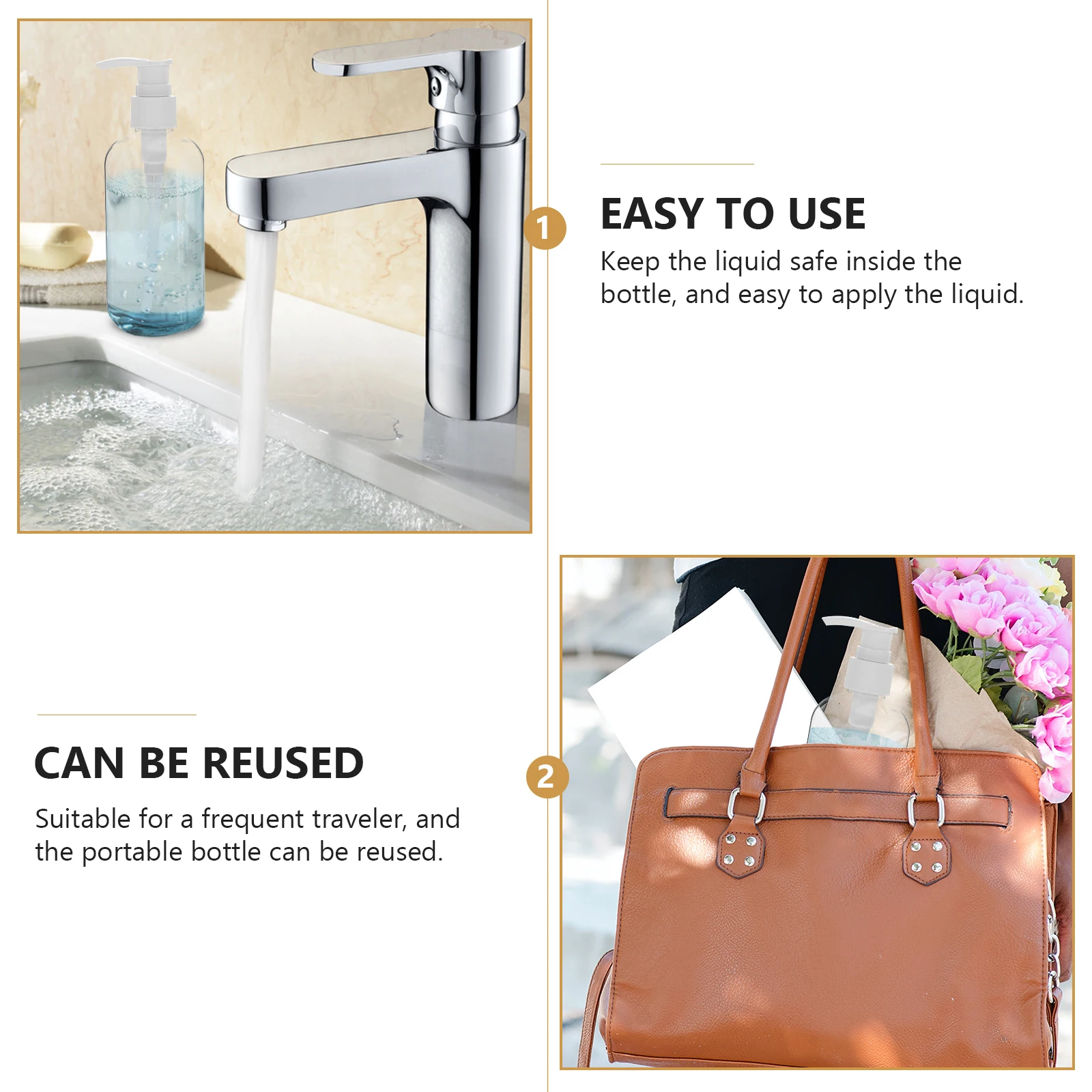 

5Pcs Plastic Liquid Dispenser Bottles Refillable Press Pump Lotion Shampoo Container Durable Portable Hand Soap Bottle Bathroom