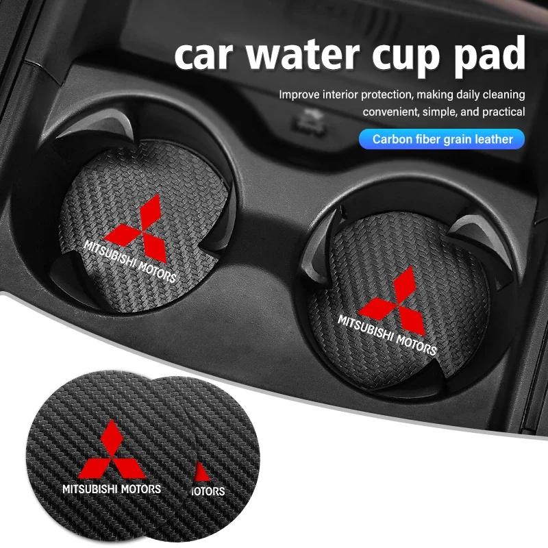 

2pcs Carbon Fiber Car Water Cup Coaster Non-slip Pad Mat for Mitsubishi Outlander Lancer Pajero Interior Decoration Accessories