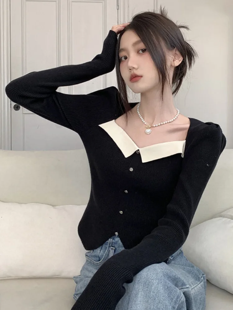 Pullovers Women Irregular Patchwork Ladies Korean Style Fashion Elegant Slim Autumn Casual Sweater Daily Simple All-match Basic