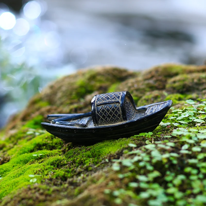 Retro small fishing boat garden micro landscape bonsai rockery fish tank landscape decoration