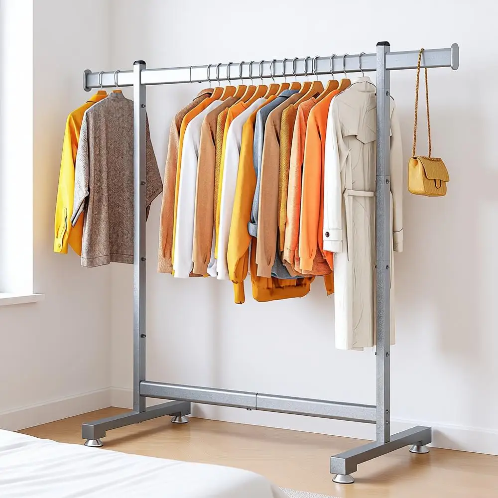 

Heavy Duty Portable Clothes Rack 300LBS 45 L*15 W*66 H Thickened Elliptical Tubes Silver