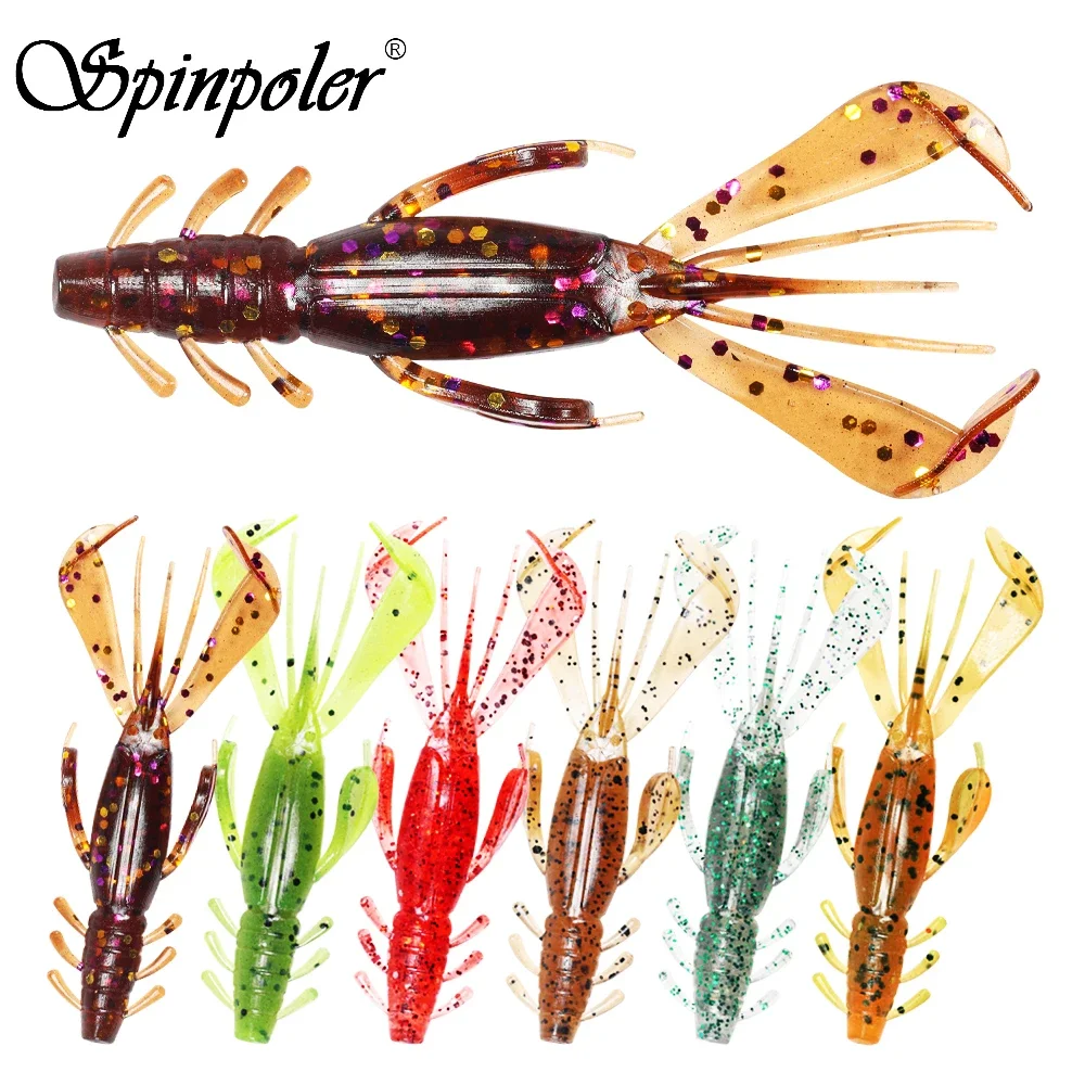 Spinpoler 6,5 cm weicher Kunststoff-Garnelenköder, Angelköder, Garnelen, Krallen, Tentakel, Wackeln, Kreatur, künstlicher See, Fluss, Crappie, 6 Stück