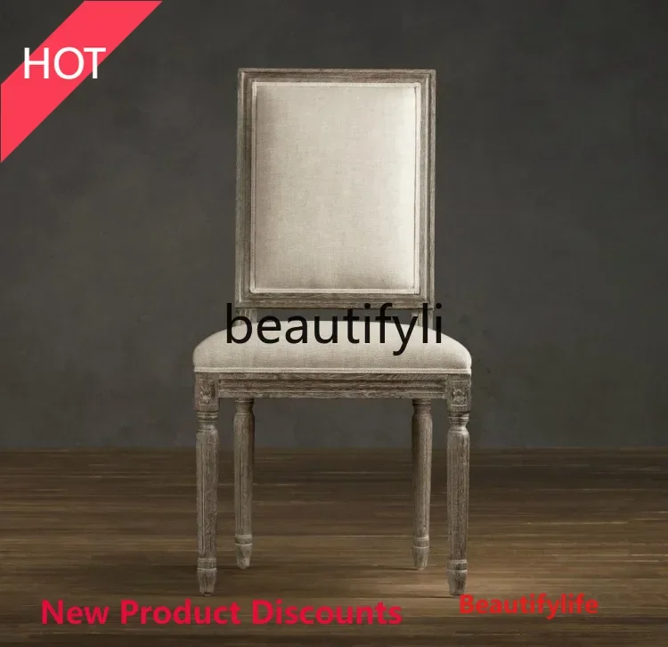 

X188 French Country Retro Solid Wood Neoclassical Dining Chair American Linen Upholstered Chair LT