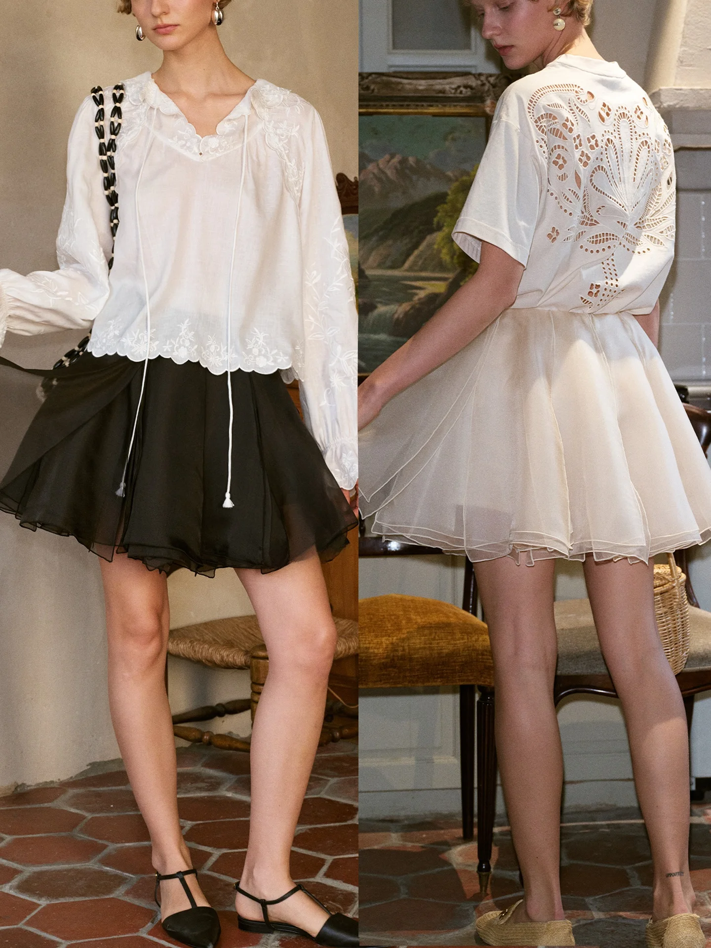 

Romantic Flowing Vintage Lightweight Layered European Organza Draped Elegant Half Skirt Women's Fashion City Commute Travel