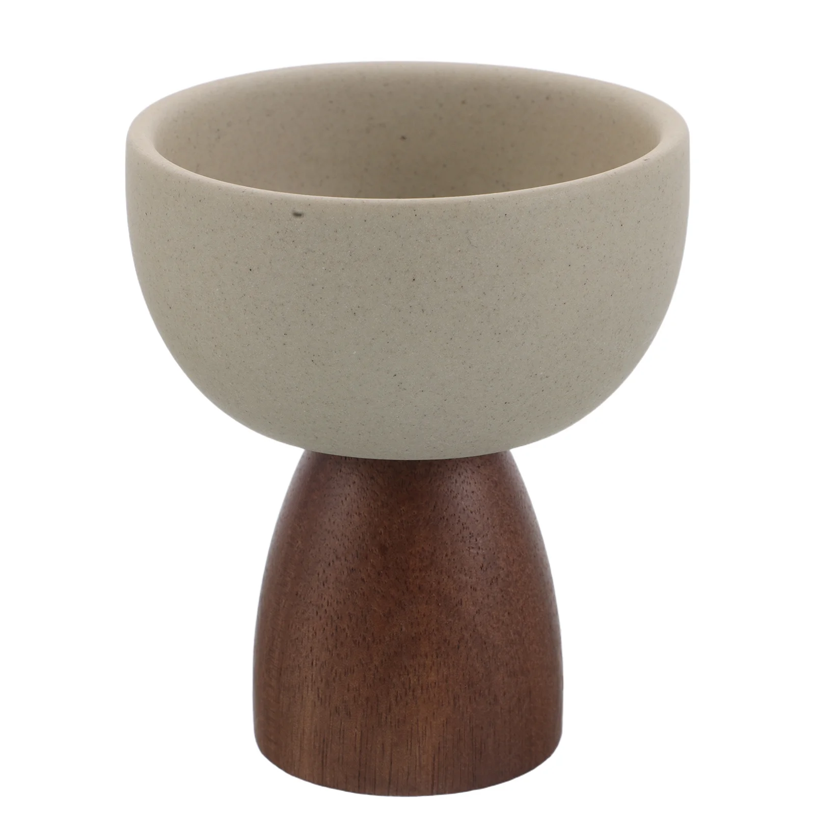 

Ceramic Pudding Cups Wood Base Ice Cream Bowl High Pedestal Design For Dessert Serving Small Footed Bowl Reusable
