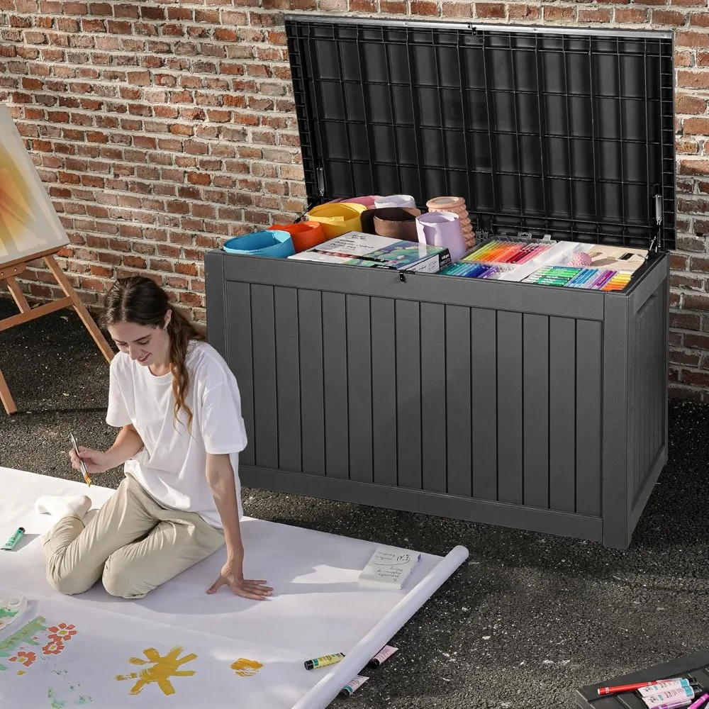 230 Gallon Outdoor Storage Box, XXL Weather Resistant Resin Deck Box for Patio, Cushions, Tools