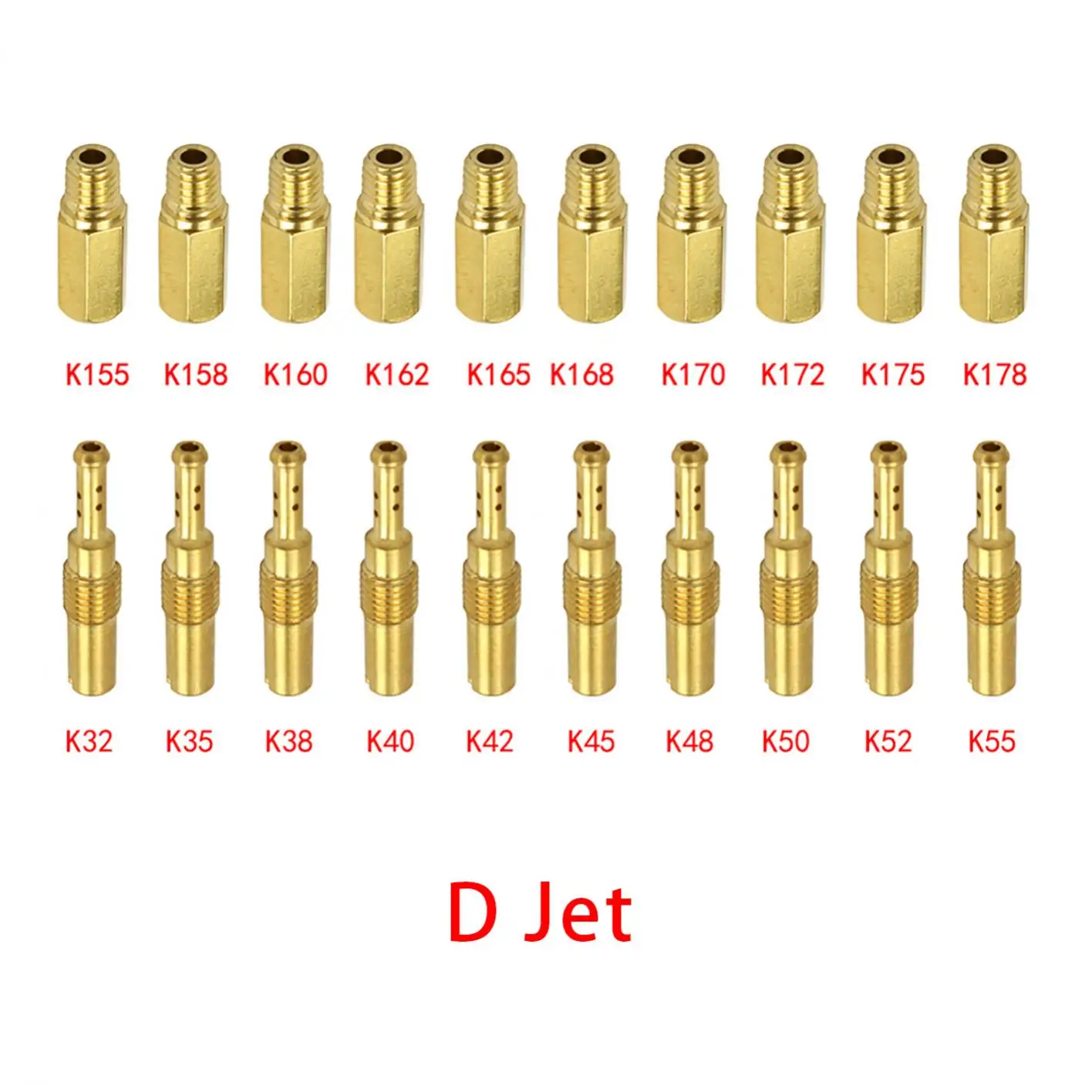 20pcs/set Motorcycle Carburetor Nozzle 10pcs Slow Jets Brass Main Gate Jets for SUDCO KOSO OKO PWK PWM PE Injector Nozzle