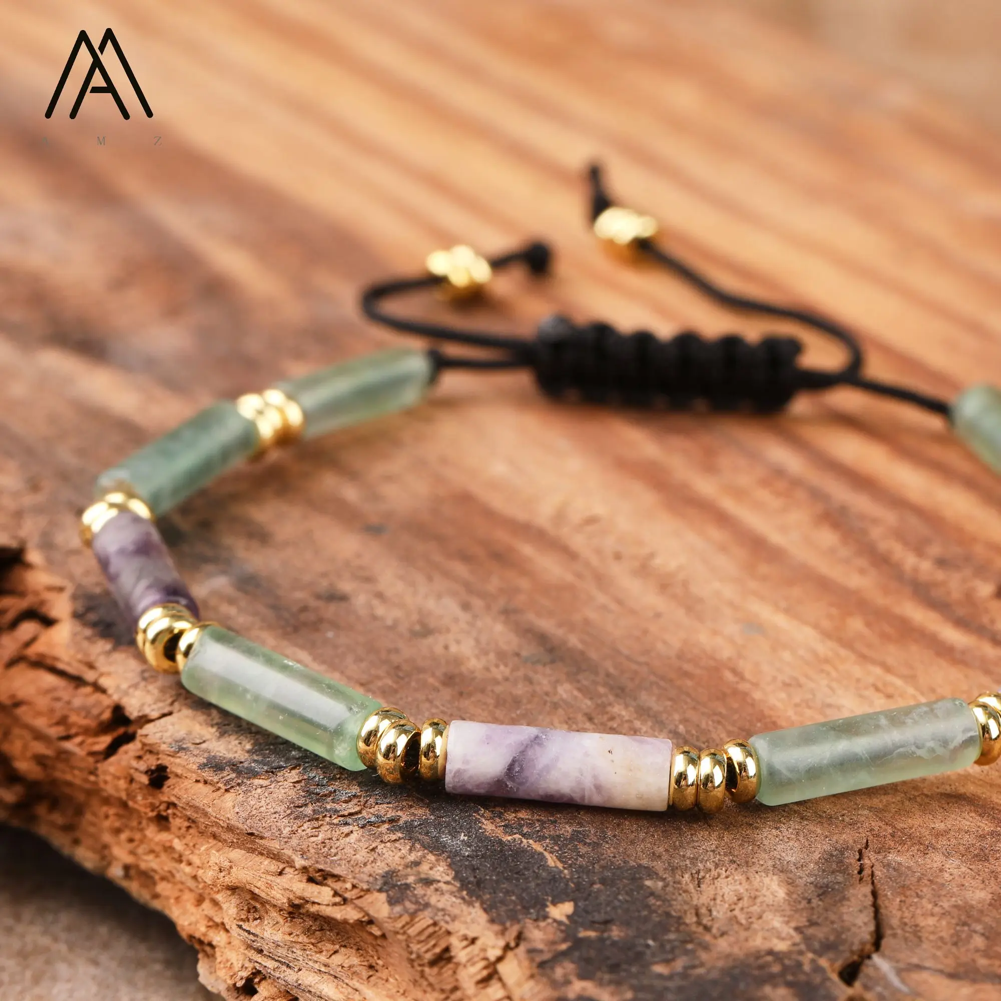 Crystal Cylinder Beads Adjustable Bracelets Natural Gemstone Gold Charm Beaded Bracelet for Men Jewelry Gifts