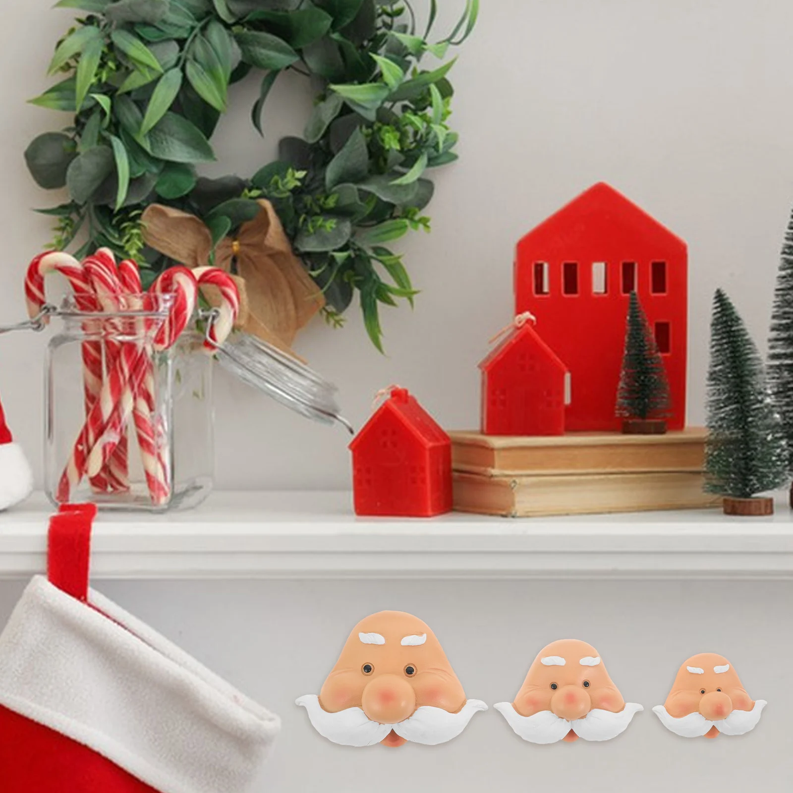 

3pcs Christmas Santa Faces Resin Gnome Making Supplies 3D Head Parts For Diy Gift Wrapping Embellishments Mini Holiday