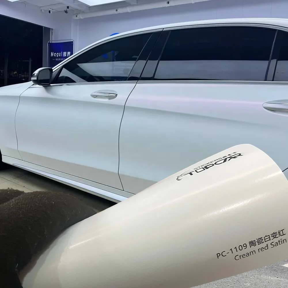 

High Gloss Pearl White Chameleon Cream Red Satin Marble Car Wrap Vinyl Wrap Film Exporters