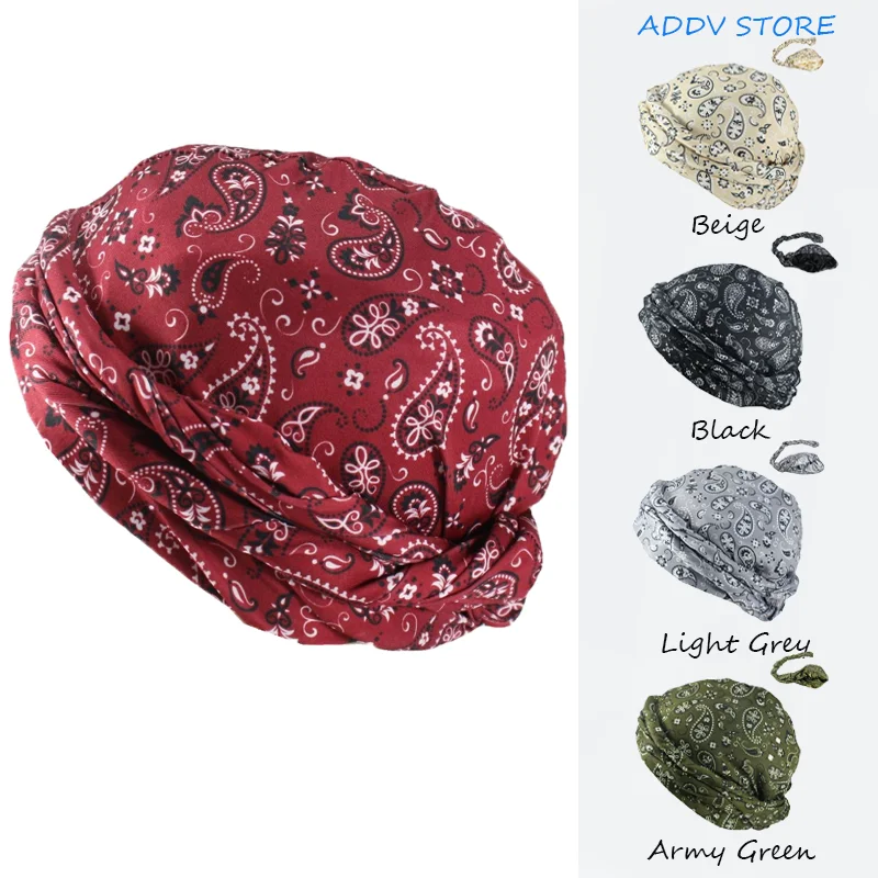 

Cashew Flower Men's Scarf Hat Double Tintined Inner Pullover Hood Men's Turban Cross-border Print Elastic Bandana Amoeba Beanie