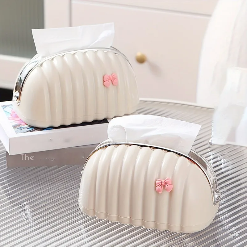 Fashion Shell Shaped Tissue Storage Box Simple Durable Plastic Square Case Cream Style Home Decoration Paper Drawer Organizer