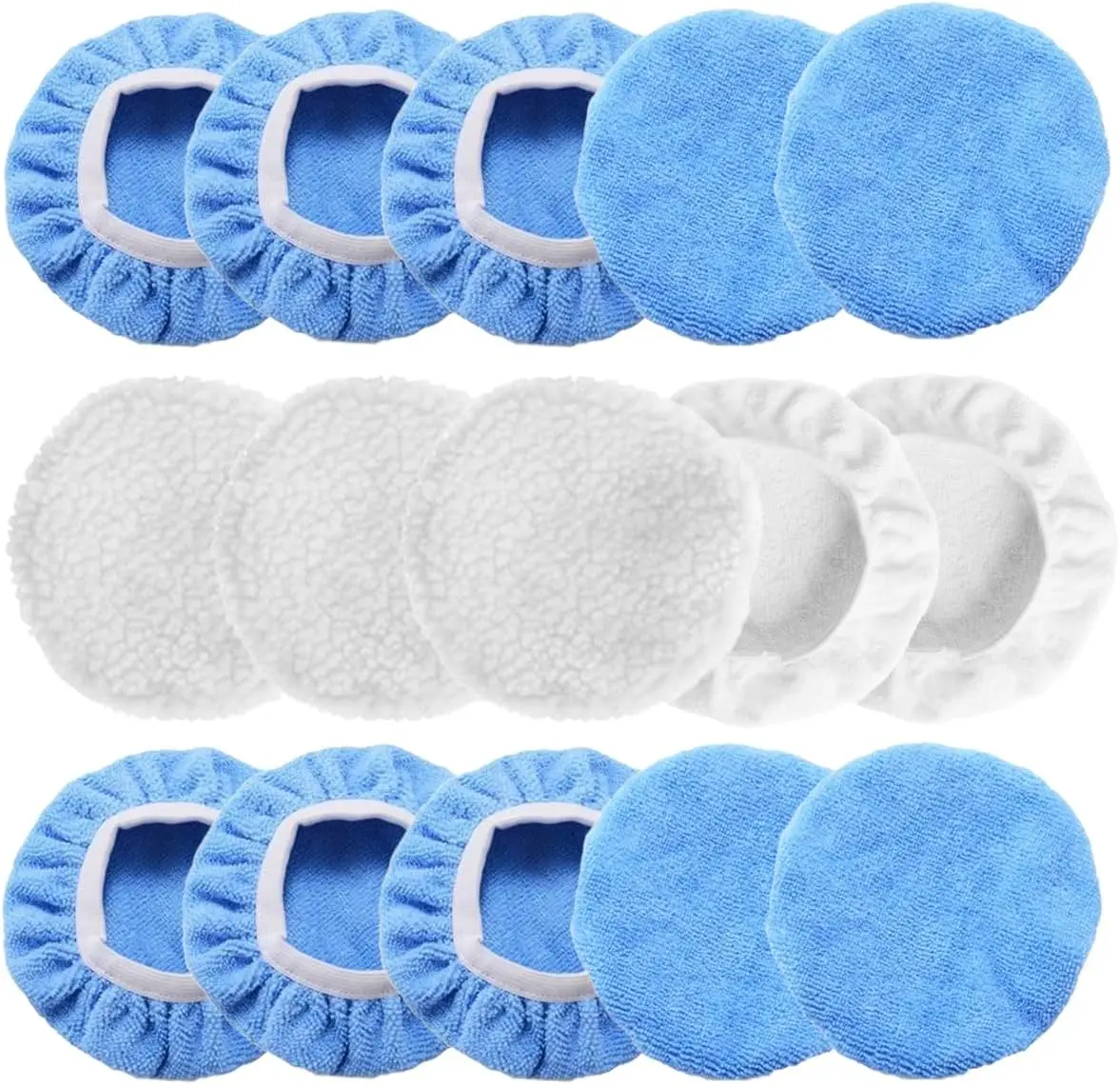 

15PCS Car Polisher Pads, 9-10 Inch Soft Buffing Bonnets, Microfiber & Wool Covers for Orbital Buffer