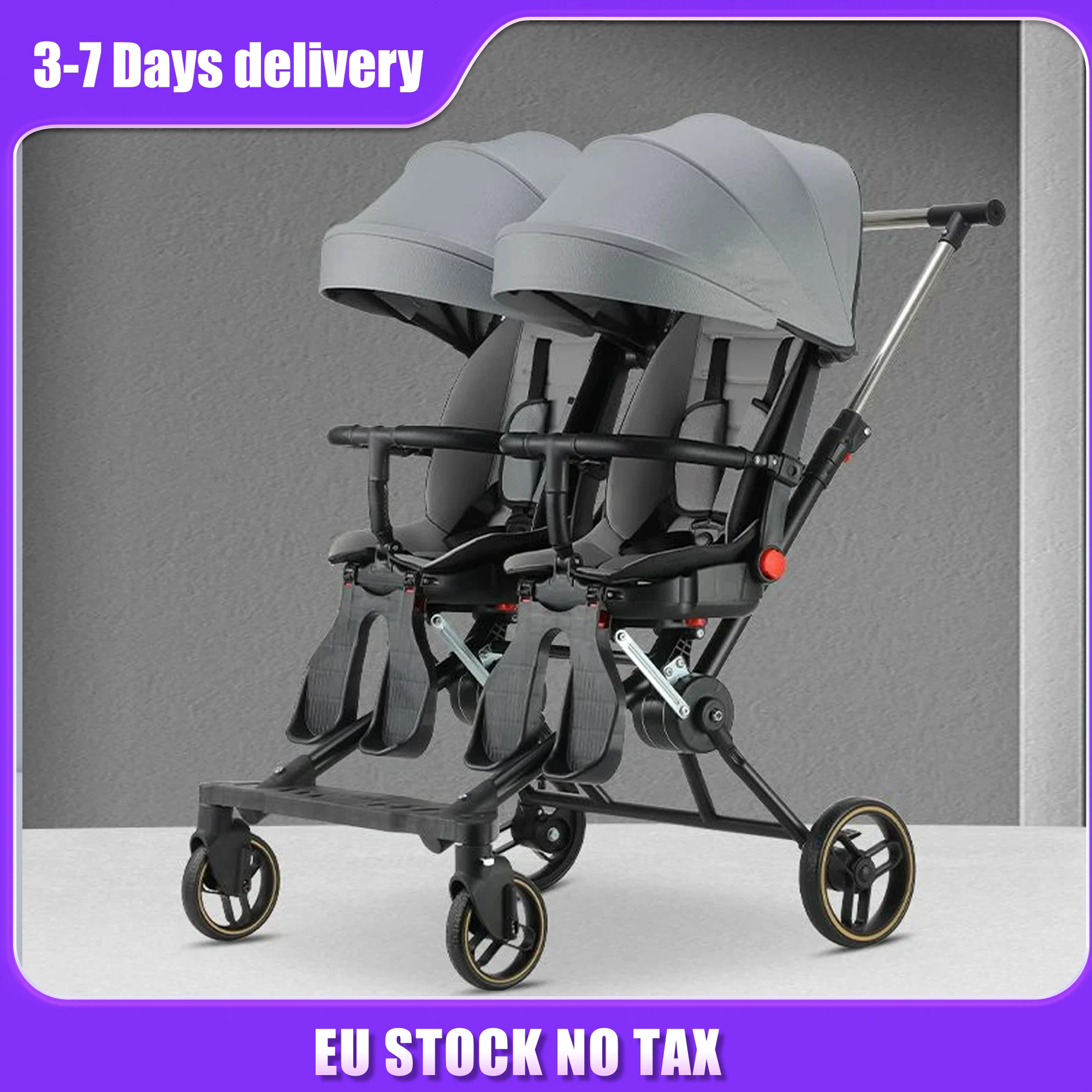 EU stock Double Portable Baby Carriage Twins Stroller Infant Strollers Foldable Second-child Baby Stroller Four-wheeled Stroller