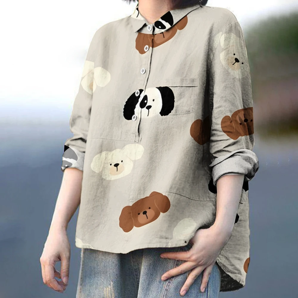 

Women's Print Casual Cotton And Linen Shirt Spring And Autumn Long Sleeve Casual Shirt Korean Style Ladies Clothes Blouse