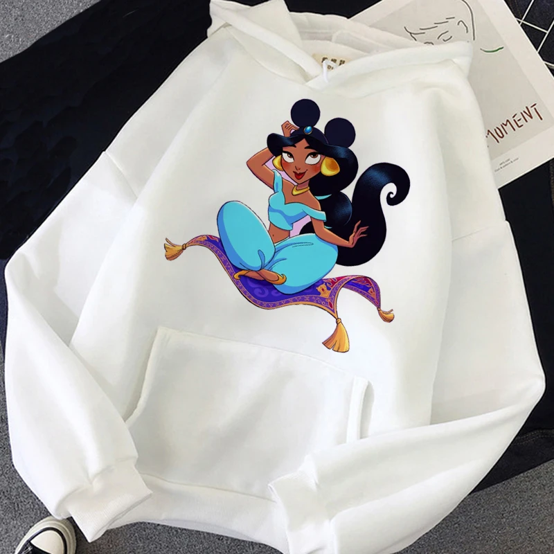 Kawaii disney dos desenhos animados princesa hoodie senhoras engraçado mickey orelhas padrão streetwear harajuku camisola superior feminino