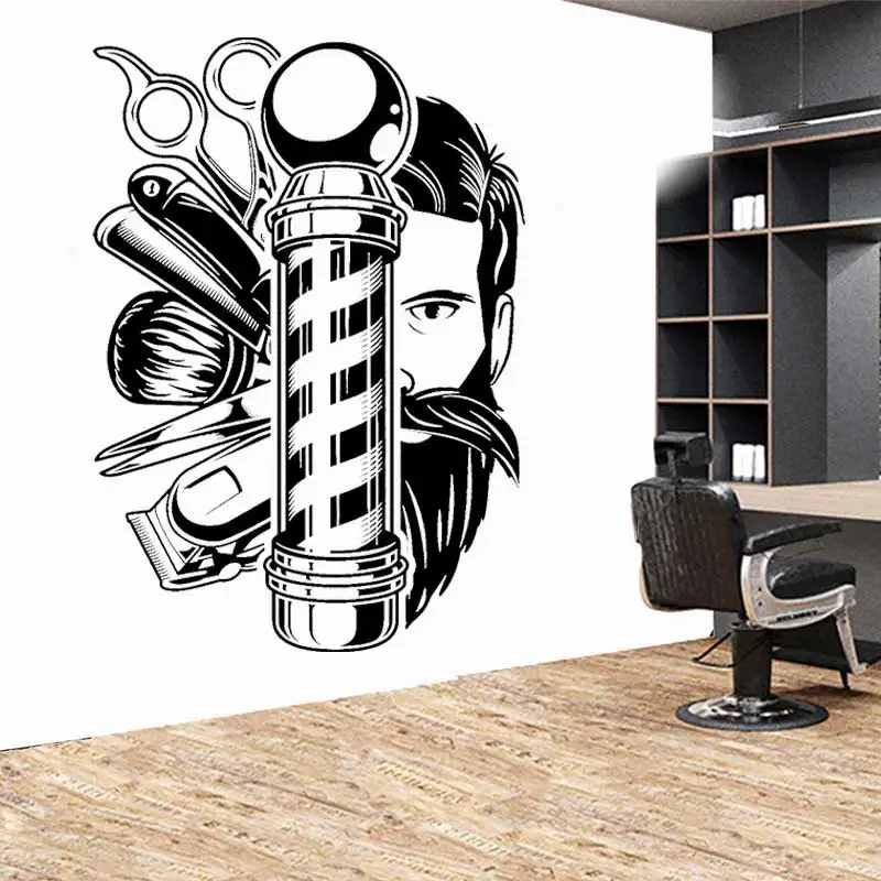 Vintage Barber Wall Sticker Haircut Scissors Comb Barber Shop Hair Salon Door and Window Art Wall Decoration Vinyl Decal A723