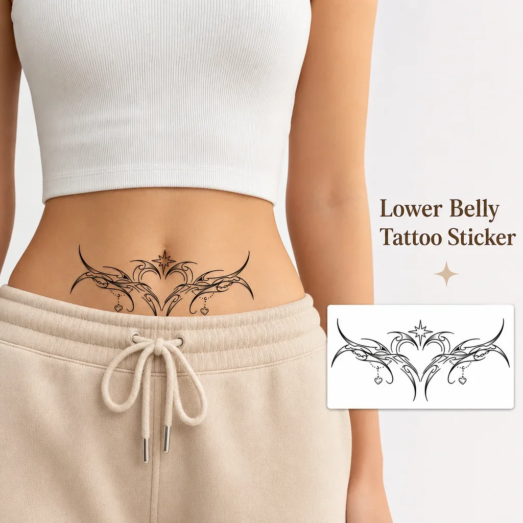 Herbal Tattoo Sticker Semi Permanent Temporary Tattoo Waist Flower Pattern Waterproof Long Lasting Belly Star Heart Sexy Body Ar