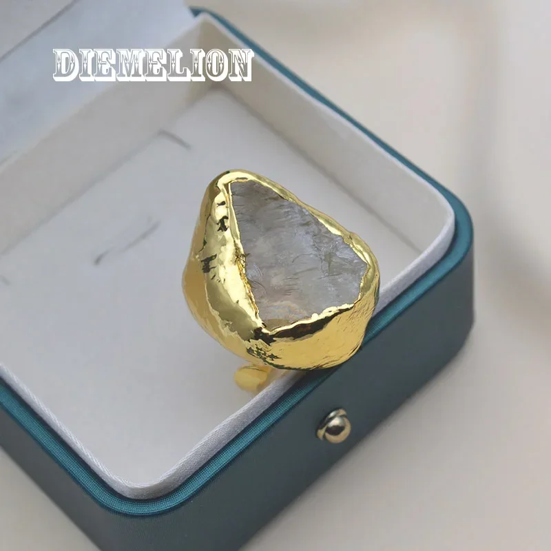 

High Quality Natural Irregular Citrine Ring 18K Gold Plated Adjustable Rough Stone Ring Large Ring for Man Women Fine Jewelry