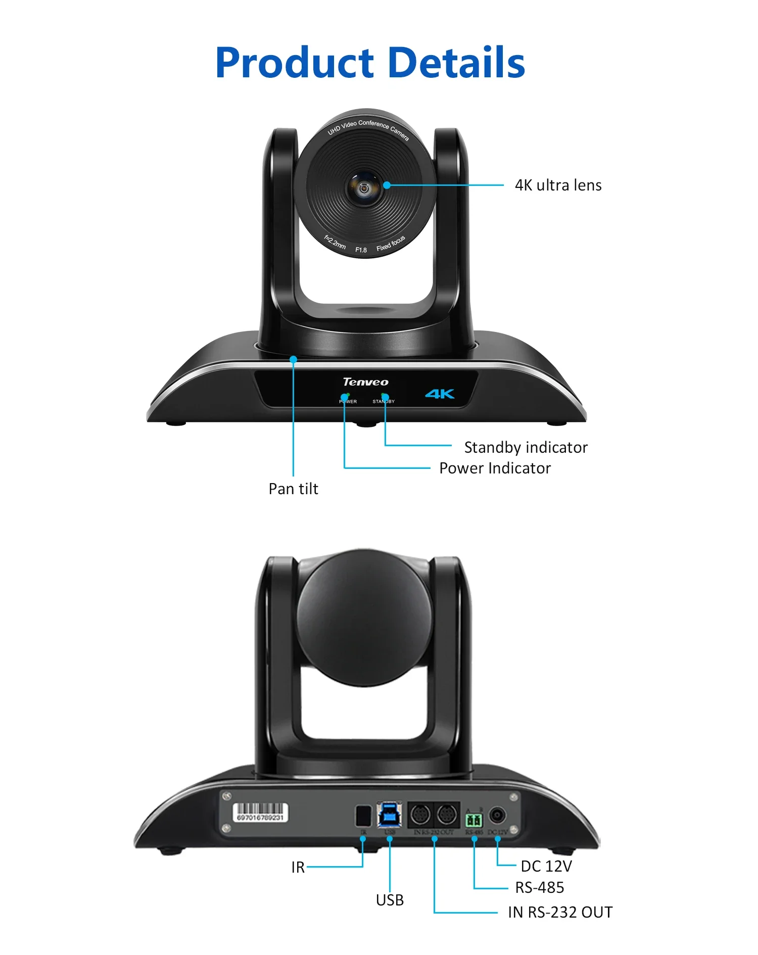 AI Gesture Control Tenveo VHD4K-AI 5x Digital Zoom AI Tracking  PTZ live streaming  PTZ Conference