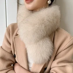 Quality Natural Fox Fur Collar Winter Shawl Women Warm Double Fur Scarf Big Size Shawl Luxury Female Scarves GENUINE LEATHER