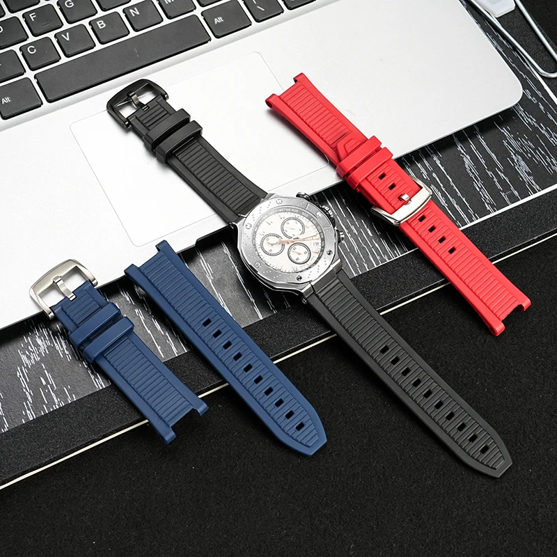 Para TISSOT 1853 T-Race Correa de reloj de goma de 24 mm compatible con la serie T141 (T141.417A/T141.427) – Correa de silicona Diseño cóncavo