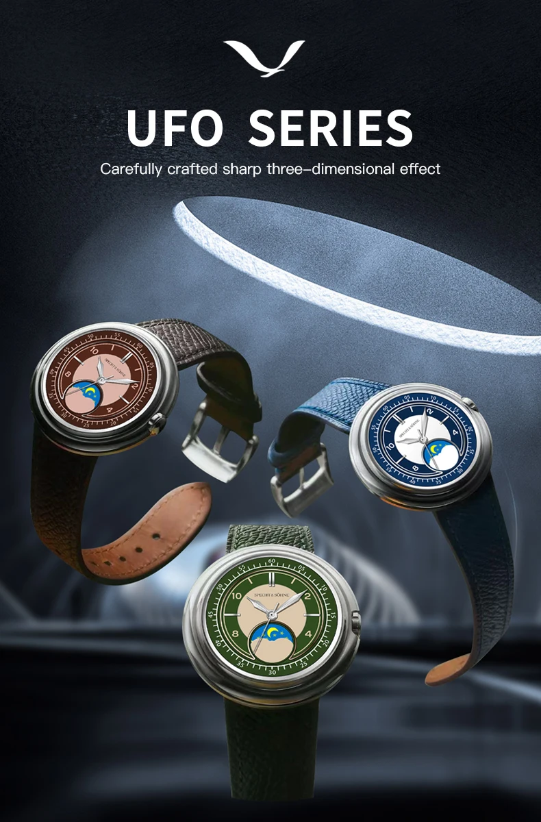 2025 New Specht & Söhne Men's Moon Phase Quartz Watch Stainless Steel Watches Sapphire Crystal Luminous Wristwatch Waterproof