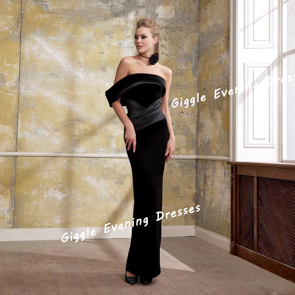 Giggle Crepe Off-The-Shoulder Slit Elegance Prom Gown Saudi Arab Ankle-Length Close-Fitting Evening Party Dresses for Women 2024