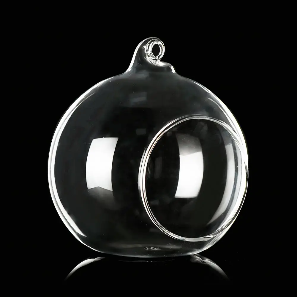 Tea Light Open Mouth Hanging/Table Christmas Decoration Bottle Fillable Bauble Clear Glass Ball Microlandscape Container