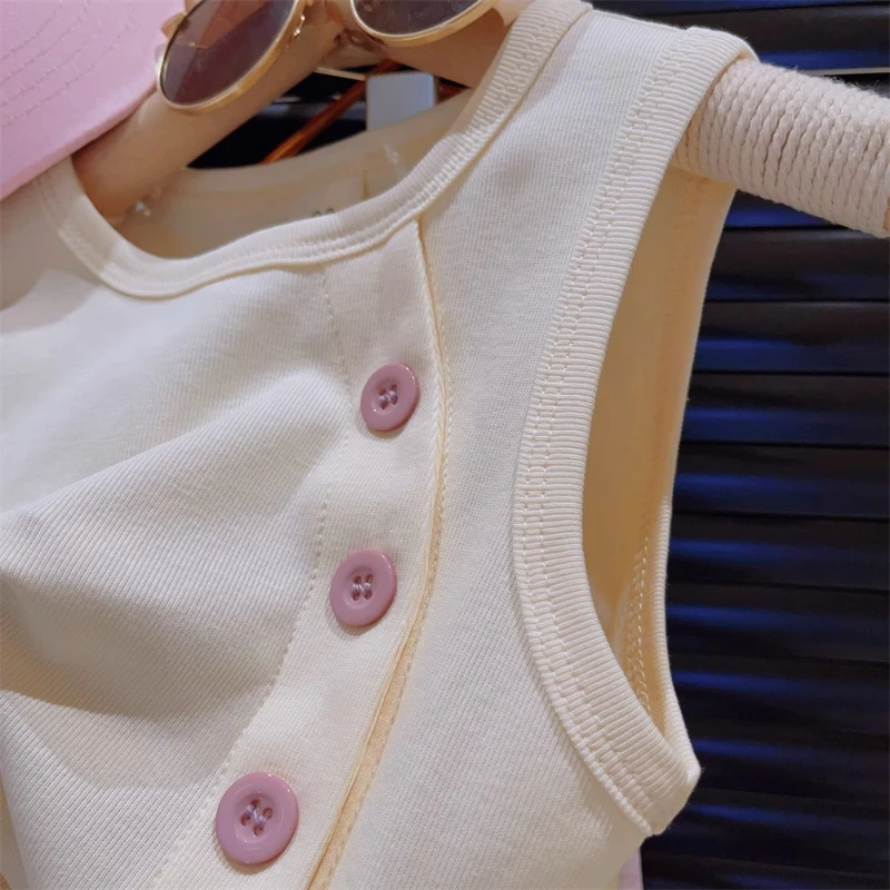 Girls Suit Summer New Girls Solid Color Vest + Cargo Pants Two-piece Set Kids Clothes Girl Clothes