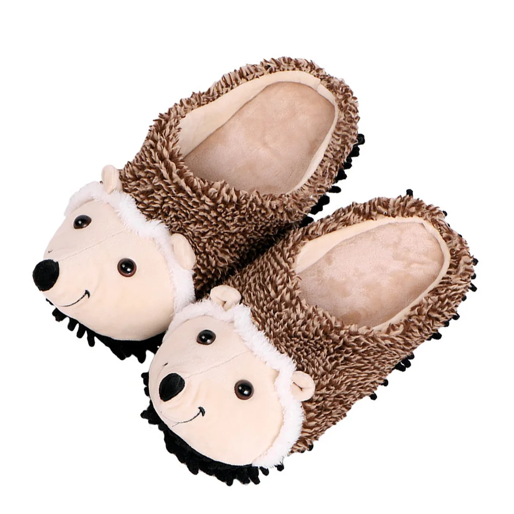 

Hedgehog Floor Slippers Household Indoor Shoes Warm Animal Bacon Sole: Mop Fleece Christmas Gift Men and Women