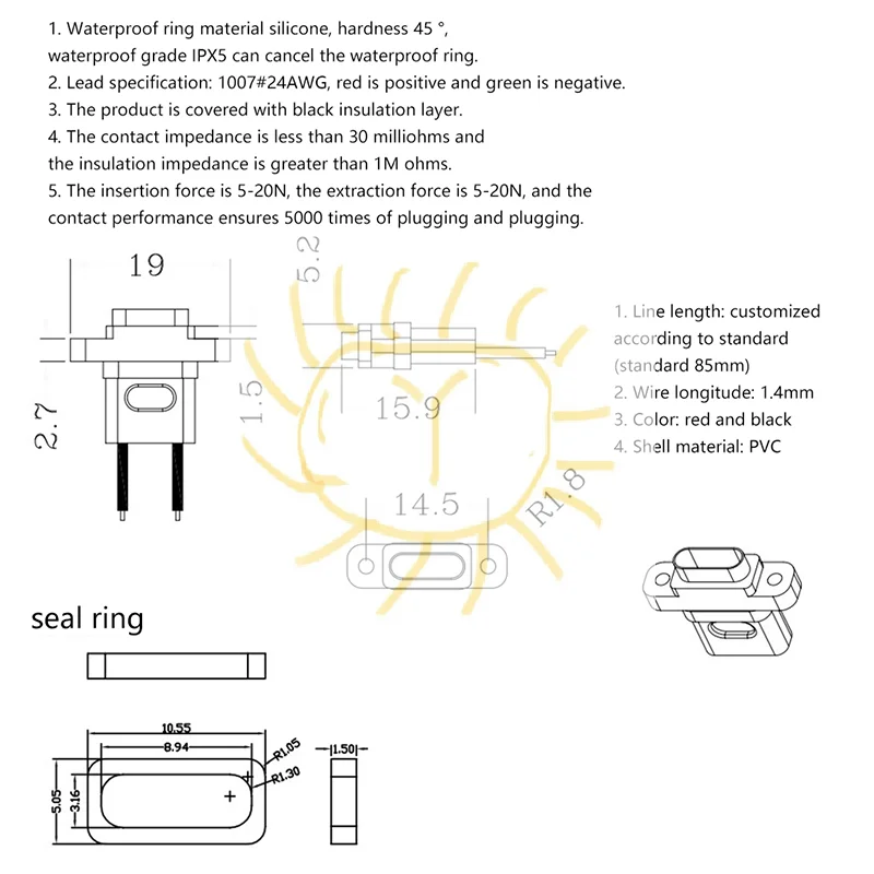 

Type-C 2Pin 4Pin Welding Wire Female Waterproof Female Socket Rubber Ring Current Fast Charging port