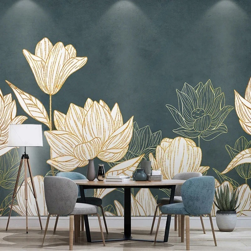 Modern Style 3D Hand-Painted Line Art Photo Mural Custom Wallpaper Plant Flower Pattern Background Wall Painting Backdrop Decor