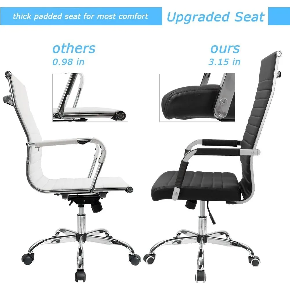 Ribbed Office Chair High Back PU Leather Executive Conference Chair Adjustable Swivel Chair with Arms