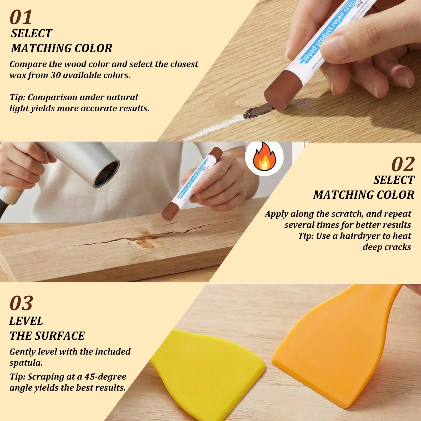 30Pcs Wood Filler Stick Multiple Colors Wood Filler Putty Stick Furniture Repair Kit for Baseboard Cabinet Door Laminate Floor
